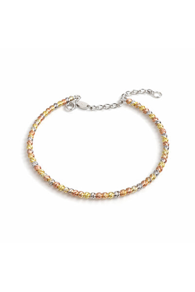 925 Ayar Gümüş 2.5 mm Üç Renk Diamond Cut İnce Bileklik (Ayarlanabilir)