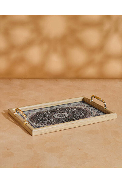 REDTAG صينية مستطيلة ذهبية اللون ذات تصميم هندسي (كبيرة)