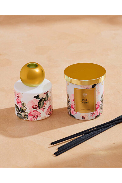 REDTAG طقم هدايا مكون من قطعتين من الشموع وموزع العطور برائحة زهرة الأوركيد ا...