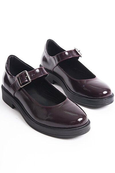 GRADA Bordo Rugan Hakiki Deri Kadın Mary Jane Balerin Ayakkabı Bantlı Gerçek ...