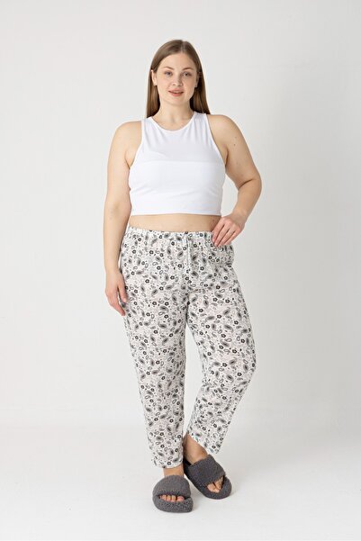 LOTTEBELLA Büyük beden Pamuklu İnce Nefes Alabilen Kumaş Desenli Pijama Altı