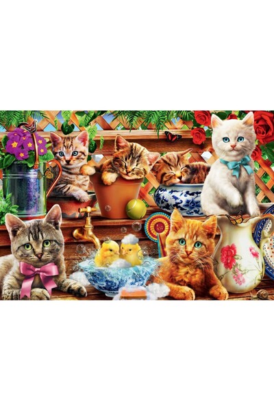 Bluebird Puzzle 1000 piese - Adrian Chesterman: Kittens in the Potting Shed