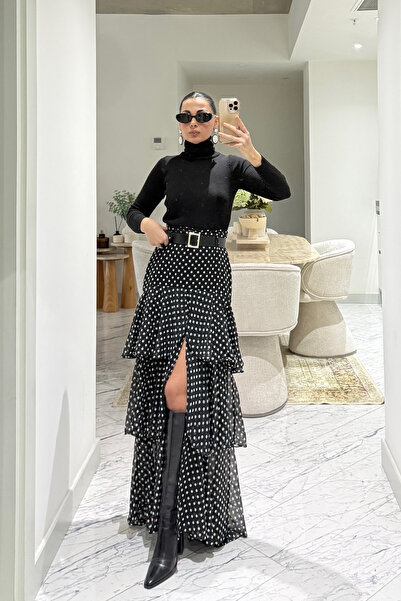 Seda Yalçın Atelier Siyah Puantiyeli Fırfırlı Kat Kat Kemerli ETek