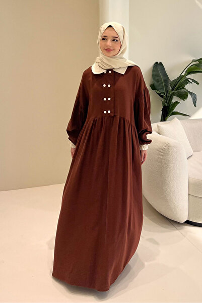Ovn. Aloura Collared Double Buttoned Muslin Dress - Brown