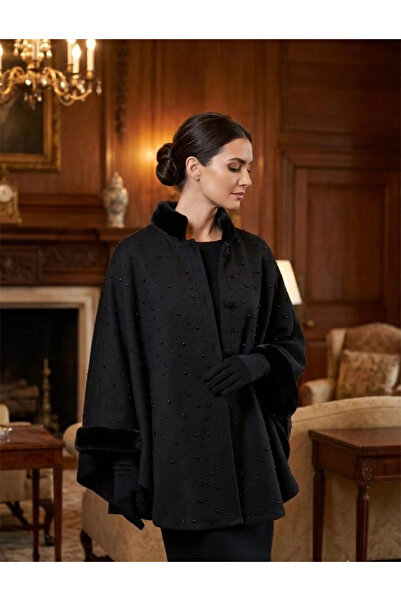 Elit Scarf SİYAH İNCİLİ KAŞE PANÇO