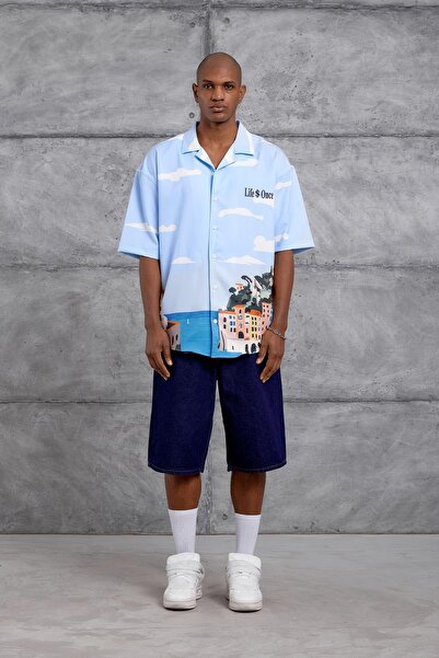 NOMARC Μπλε ΠΟΥΚΑΜΙΣΟ DIGITAL PRINT oversized