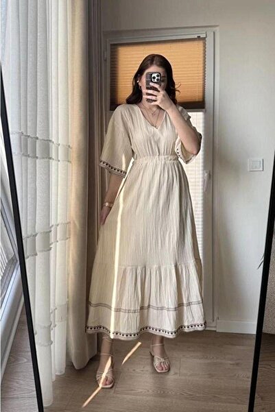 Cockatoo Yeni Sezon Kadın Yağ Yeşili Müslin Kumaş Nakışlı Astarlı Rahat Kalıp...