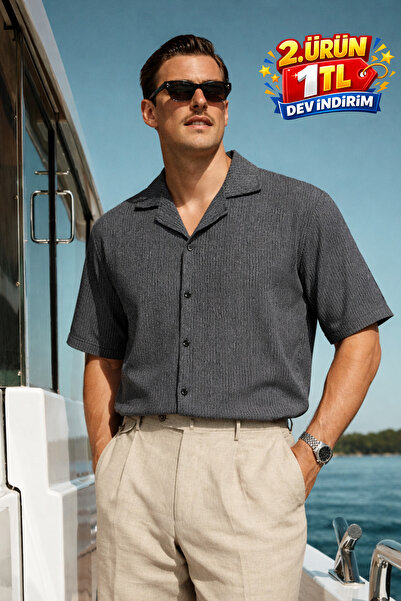 DAMGA JEANS Ανδρικό πουκάμισο Casual oversized Μαύρο Λινό Κομψό