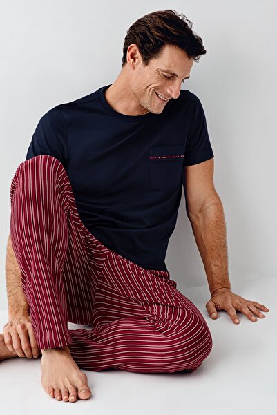 Arnetta 100% Cotton Pcs Short Sleeve Pocketed Men's Pajama Set in Boxed Packa...