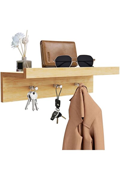 Dotail Honsom wall-mounted key holder with shelf, 35.5 x 12 x 8 cm, bamboo, 3...