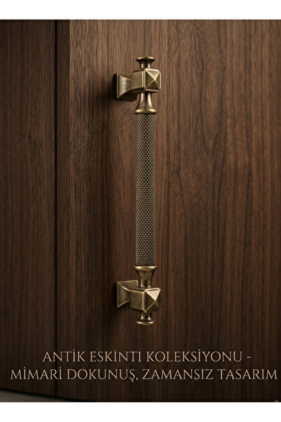 NİSAM AKS 160 MM ESKİTME ŞIK ANTİK SARI MOBİLYA KULPU