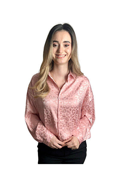 Aylin Taştan Butik Siyah Leopar Desenli Saten Kadın Gömlek