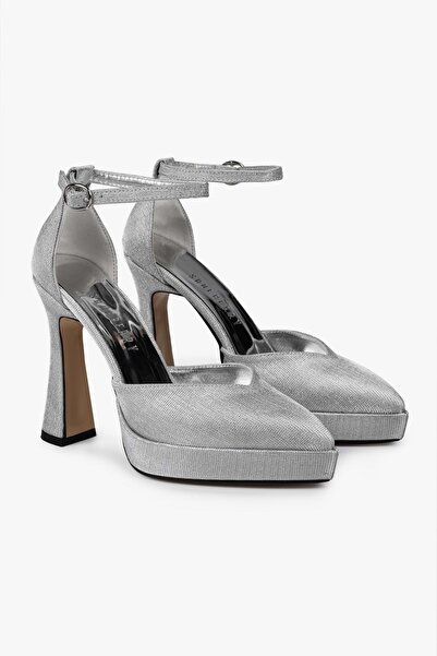 Shoeberry Women's Aurex Silver Glittery Platform Heeled Shoes