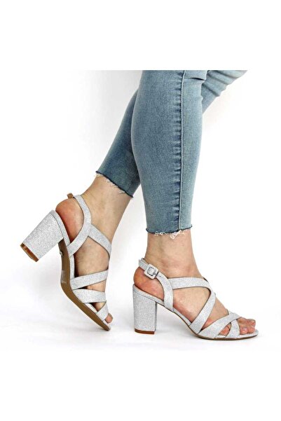 mm Elegant Sandals decorated with glitter and silver cross straps M-28-SILVER