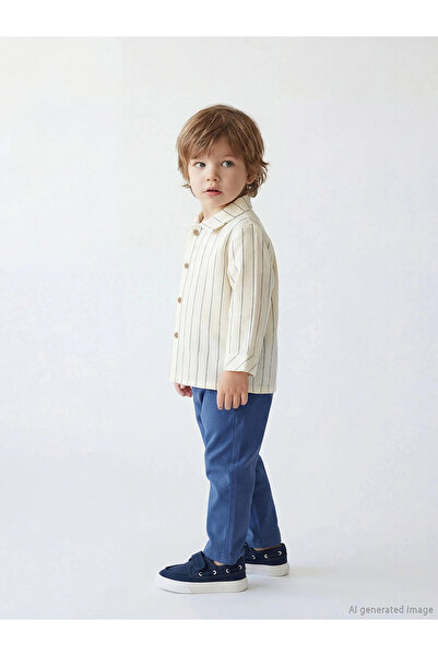 LC Waikiki Lcw Baby Ecru Long Sleeve Baby Boy Shirt and Pants
