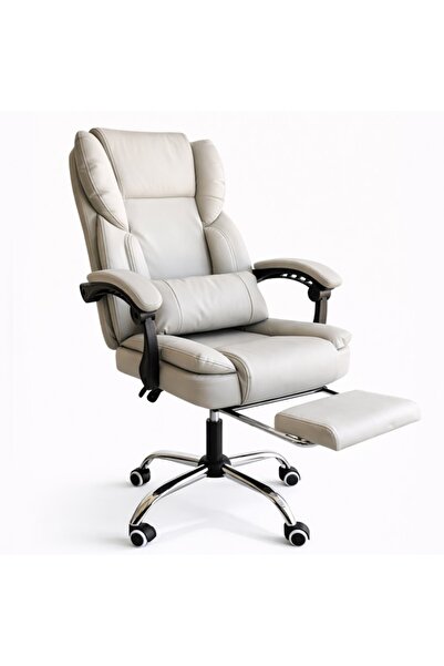 ECARLA Scaun de birou Skyline, suport pentru picioare extensibil, crem - piel...