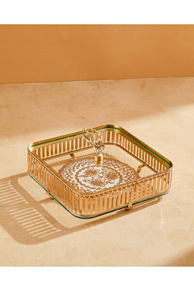 REDTAG برطمان حلوى مربع ذهبي اللون بغطاء زجاجي 20 سم