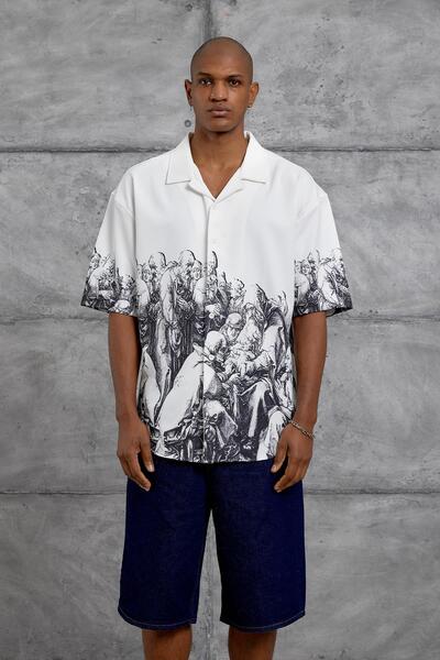 NOMARC Λευκό ΠΟΥΚΑΜΙΣΟ ΨΗΦΙΑΚΗΣ ΕΚΤΥΠΩΣΗΣ oversized