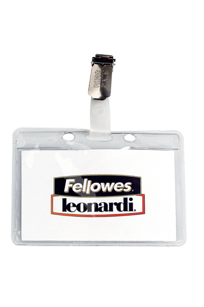 Fellowes Insignă orizontală rigidă din PVC, cristal, 460 m, cu clemă metalică...