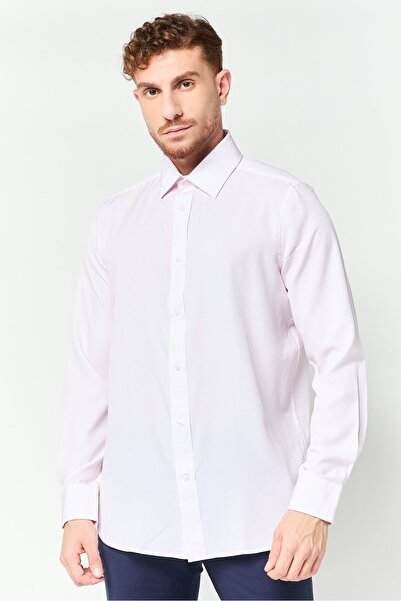 Scotch & Soda Men Modern Fit Micro Check Long Sleeve Dress Shirt, Light Pink