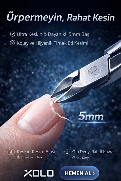 xolo Titanium Manikür Pensi 5mm Ultra İnce Uç Profesyonel Et Tırnak Kütikül Pensi Pens
