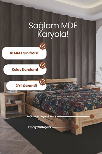 RENAZZO Letto 4 Çekmeceli Modern Karyola - 1. Sınıf 18 mm MDF ve Tekerlekli G...