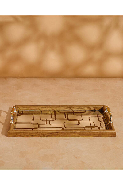 REDTAG صينية مستطيلة ذهبية اللون ذات تصميم هندسي (كبيرة)