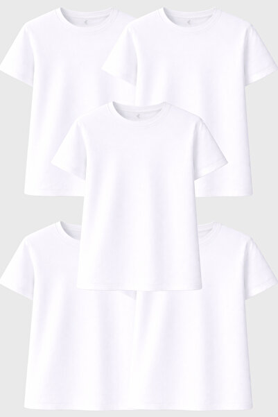 freemen Set de tricouri pentru femei, 5 piese, alb basic, 30/1 jerseu simplu ...
