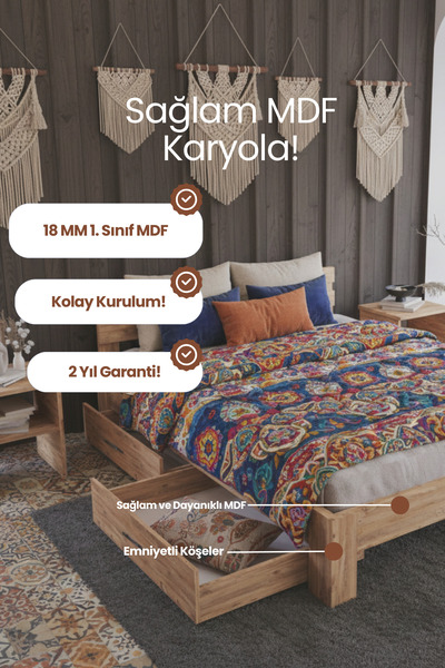 RENAZZO Letto 2 Çekmeceli Modern Karyola - 1. Sınıf MDF Fonksiyonel Çekmeceli...