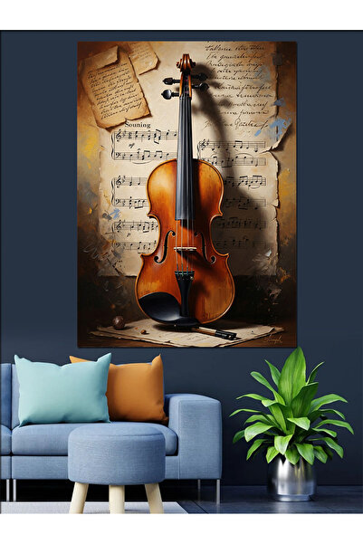 KanvasSepeti Pictură în ulei de înaltă calitate pe note muzicale texturat Can...