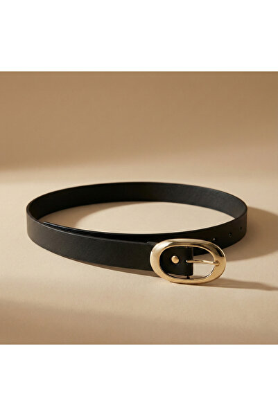 peralist Black Gold Buckled Women's Belt – Minimal Chic Leather-Look Waist Be...