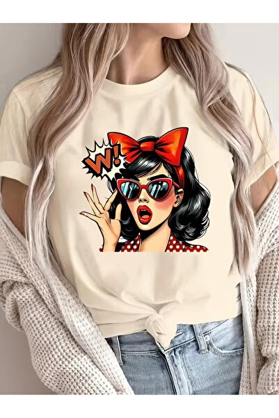 JENOLAN Γυναικείο Vintage Pop Art με τύπωμα oversized T-Shirt Casual