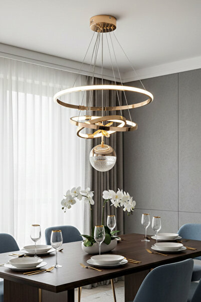 TERRA LIGHTING Çember Tek Top Led Avize, Çember Sarkıt Led Avize, 3 Renk Led ...