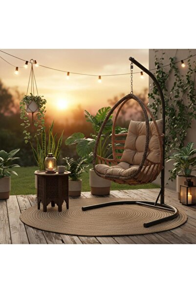 ReHome Malta Tek Kişilik Rattan Bahçe Salıncağı | Açık Kahve