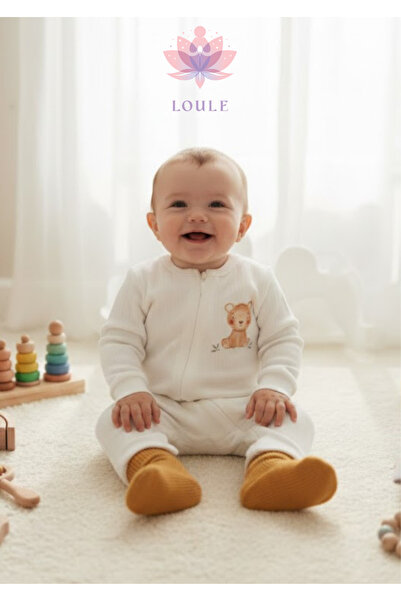 Loule بيبي وايت موسمي بذلة نوم بسحّاب - بذلة نوم بتصميم نمر لطيف