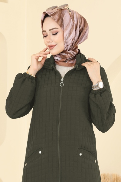 ModaMerve Çıkarılabilir Kapüşonlu Kapitone Ferace 1998TRT545-MS Haki