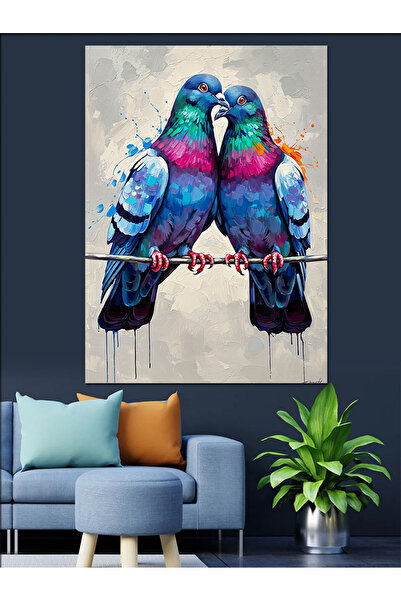 KanvasSepeti Două pe ramură Pictură în ulei de înaltă calitate d texturat Pân...