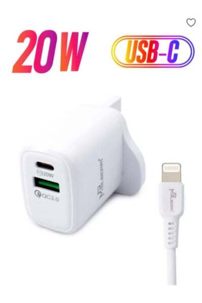 mpBLBERRI شاحن سريع بقوة 20 واط بمنفذي USB-A و USB-C بتقنية الشحن السريع PD م...