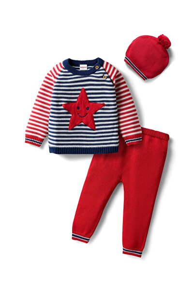 Babyhug Cotton Knit Full Raglan Sleeve Striped Pullover Sweater & Pant Set Ca...