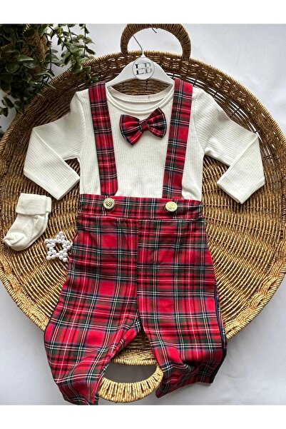 Mini Baray Lovmi Baby KIRMIZI EKOSE DESENLİ ASKILI BEBEK SALOPET