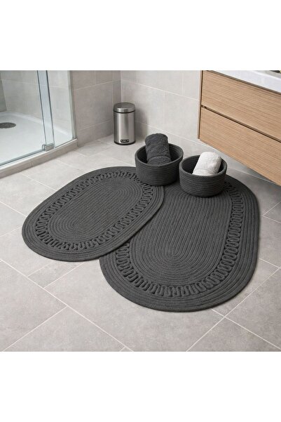 SURENO Jute, Wicker, Bath Mat Set, Bathroom Basket Set, Toilet Seat Set