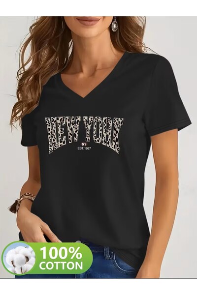 yombaa Printed T-Shirt, Short Sleeve V-Neck Summer & Spring Casual Top, Women...