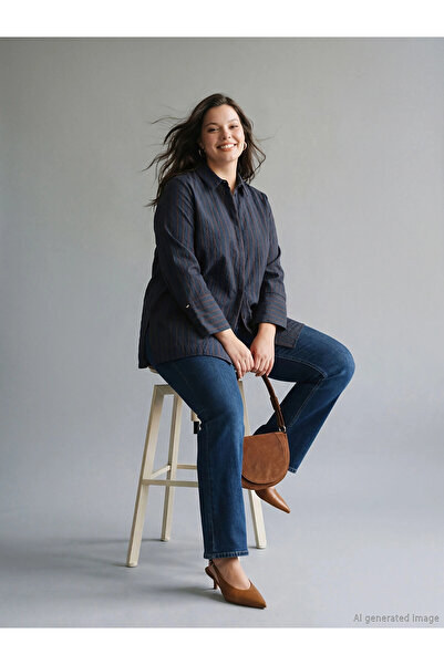 LC Waikiki Lcw Everyday Navy Blue Striped Women's Shirt Tunic