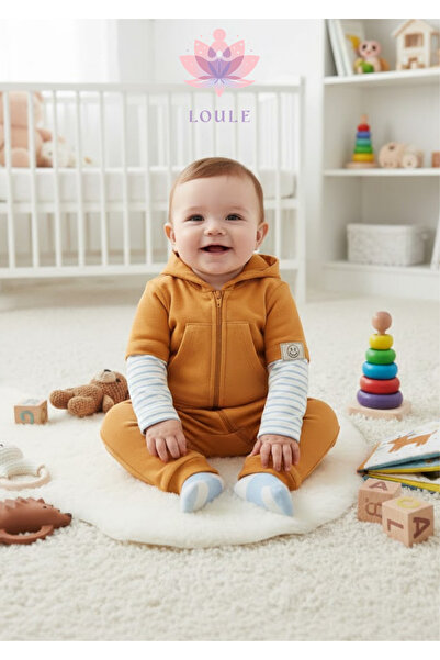 Loule بذلة أطفال بغطاء رأس بجيب كنغر مزودة بسحّابات