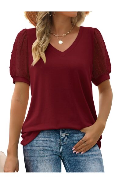 Sthxyfaith Womens Summer Tops Loose Casual shirts Swiss Dot Puff Sleeve Tops ...