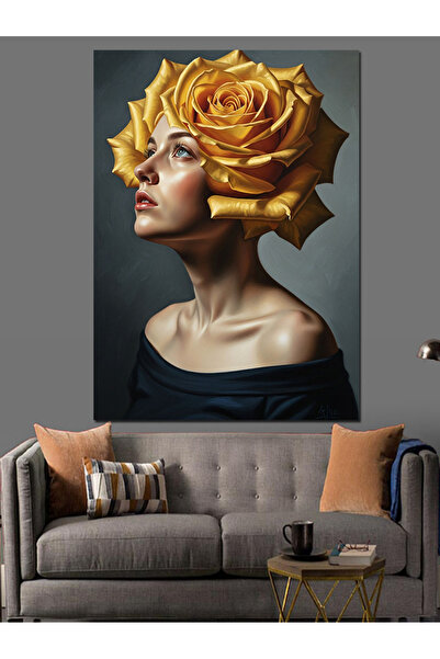 KanvasSepeti Pictură în ulei de înaltă calitate cu pălărie de trandafir galbe...