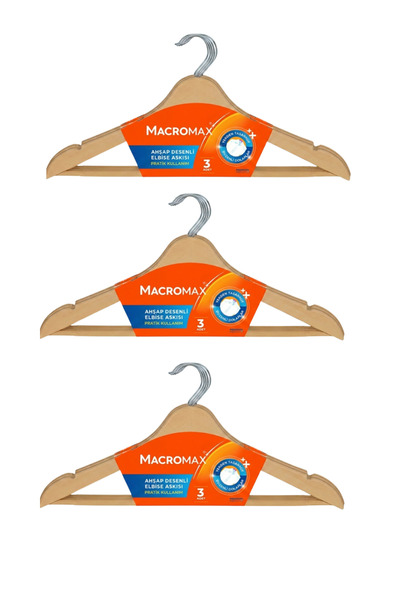 MACROMAX Wooden Patterned Clothes Hangers Stylish Wardrobe Hangers 9 Pieces 3X3