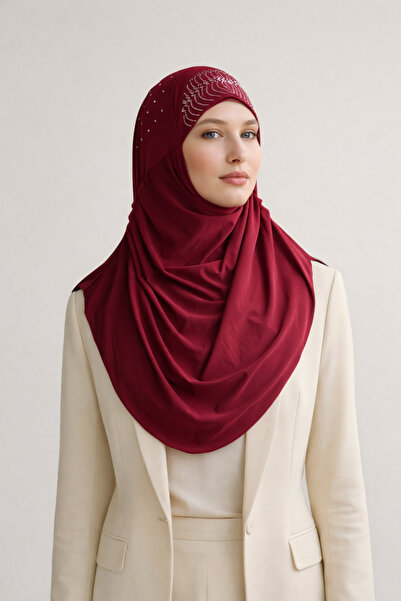 Şirin Giyim Aksesuar Piliseli Tek Parça Taşlı Hijab Hazır Tesettür Hazır Prat...