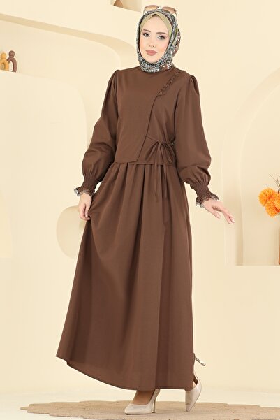 ModaMerve Bağcıklı Dantel Detaylı Takım 324ASN888-MS Kahve