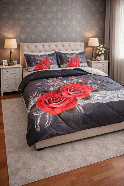 AYBERK HOME TEXTİLE ROSE GRİ Uyku Seti Çift Kişilik 6 Parçalıdır Lastikli Çarşaf